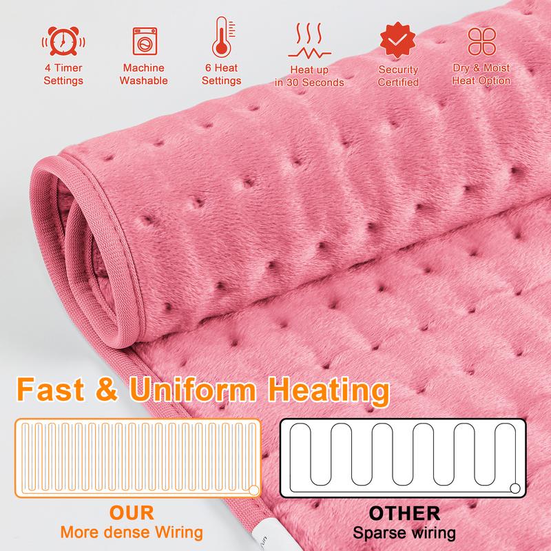 Heating pad for targeted precise application, portable, 6 heating levels, quickly heats up to 140 ° F, automatically shuts off in 2 hours, leg, shoulder, knee, neck heating - machine washable, ideal gift for parents' holidays, ideal gift