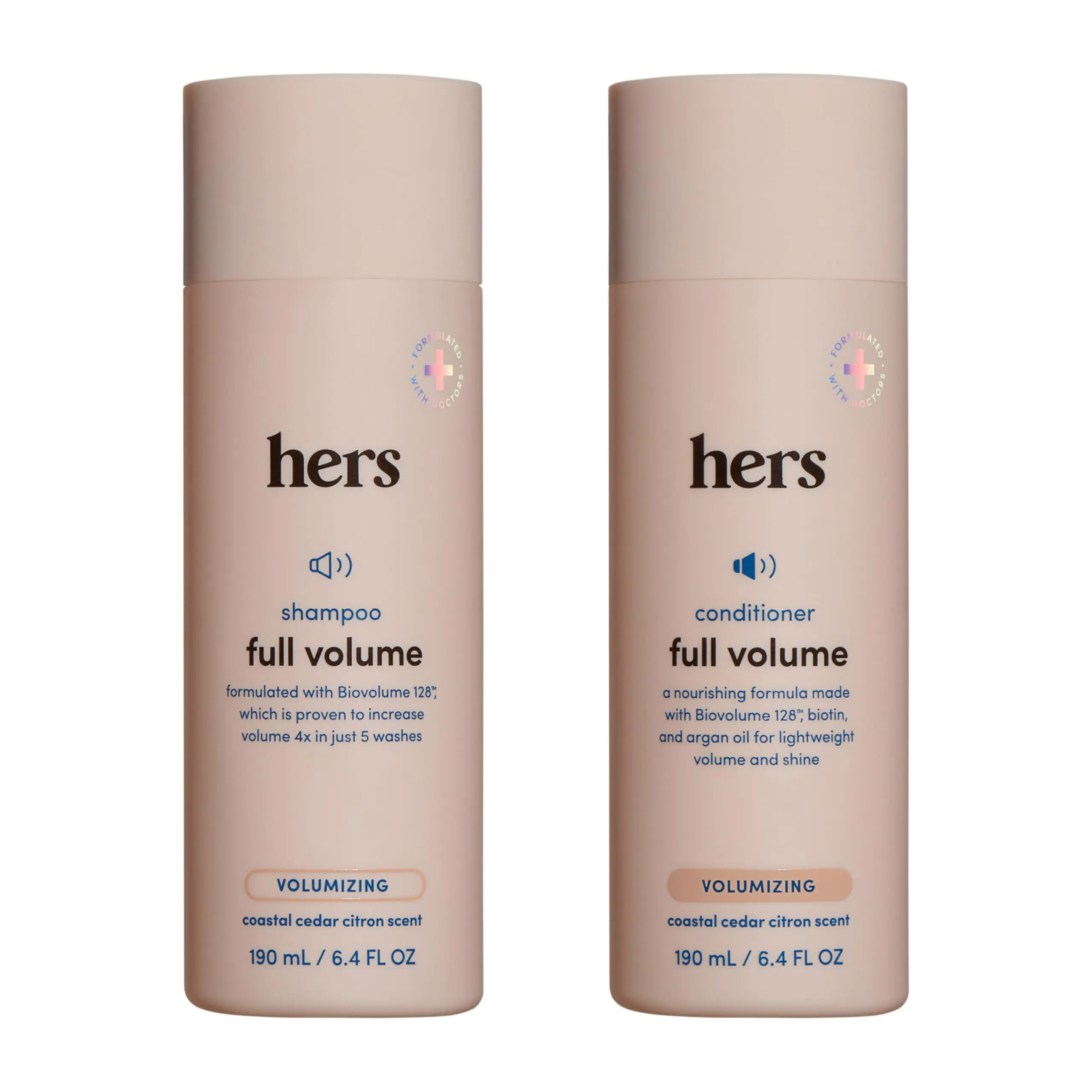 Hers Full Volume Shampoo and Conditioner - Volumizing Shampoo and Conditioner for Women - Soft Cedar & Citron - Adds Volume, Shine & Bounce - 2 x 6.4 fl oz Bottles