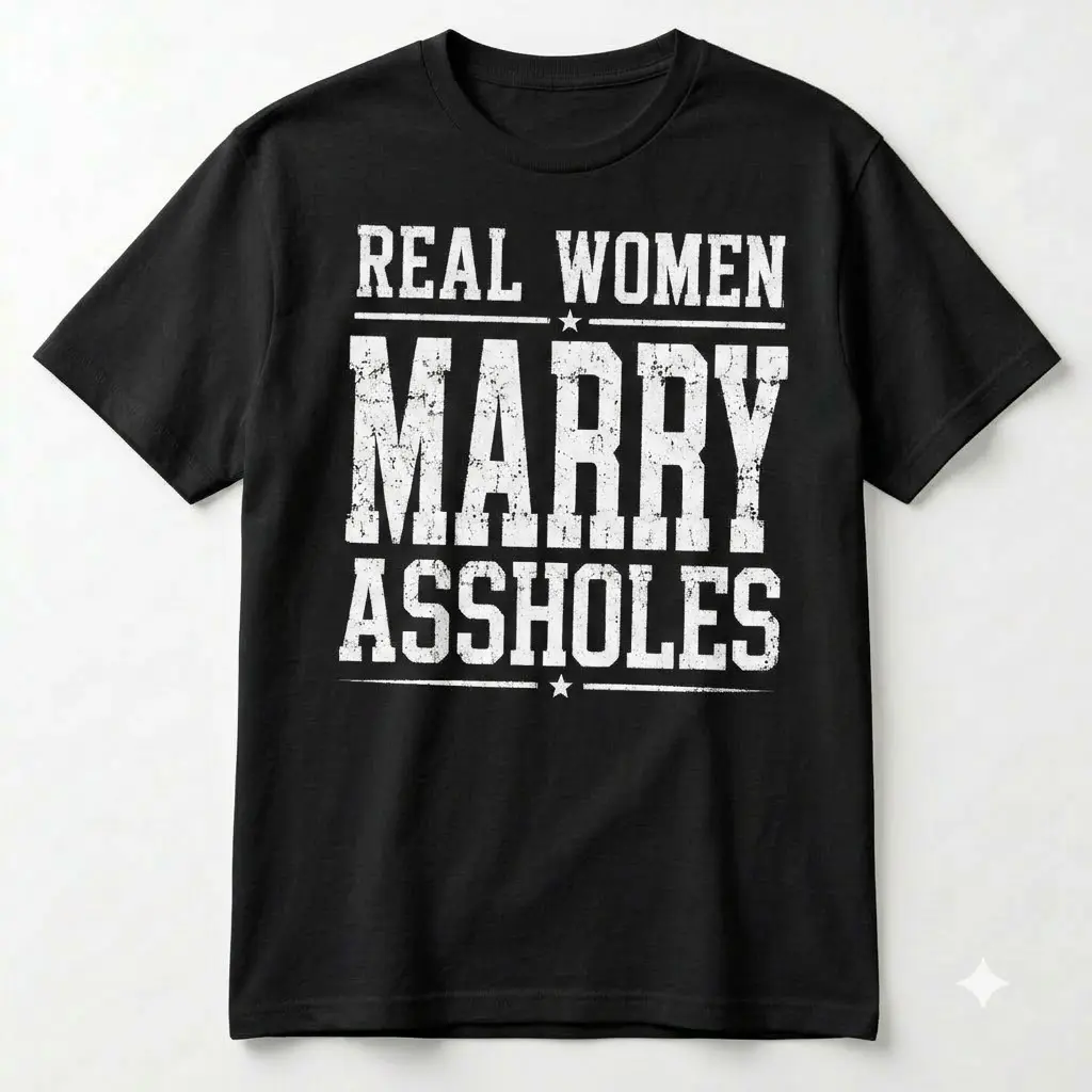Unisex Short-Sleeve "Real Women Marry" Slogan Graphic T-Shirt, Menswear Casual Fashion Black Streetwear Tee