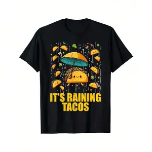 ✨     [100% cotton][Sale Up To 50%]  Graphic T Shirt, It's Raining Tacos Funny Taco LoversT-Shirt  Fashion  Bottoming Shirt Breathable, Moisture Wicking,