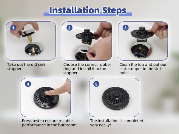 Universal Bathtub Drain Stopper Shower Drain Hair Catcher, Tub Stopper with Visible Top Strainer, Upgraded 3 in 1 Pop-up Drain Plug Fit for 1.5 to 2.4" Hole, Stainless Filter Basket  Matte Black