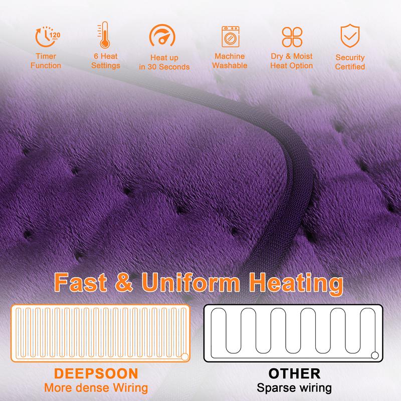 Heating pad, size 40in×20in, 33in×17in, 24in×12in, 6 temperature levels and 4 time settings, portable, back, neck, shoulders and legs heating, machine washable, perfect holiday gift for men, women, parents, Christmas gift