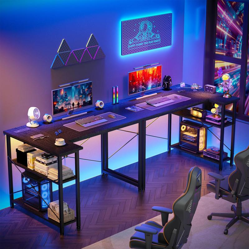 【Dorm Room Gaming Setup】Raybee 39"/47" L Shaped Gaming Desk Born for Dorm & Apartments, Sturdy Computer Desktop with Power Outlets,USB,Reversible Corner Table, Side Shelves & File Pocket for Home Office Use,Study desk for teenagers