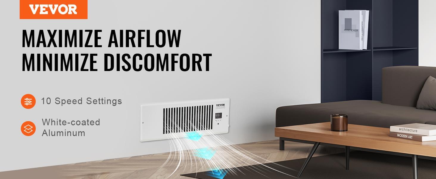 VEVOR Register Booster Fan, TikTokShopBlackFriday, Quiet Vent Booster Fan Fits 4” x 12” Register Holes, with Remote Control and Thermostat Control, Adjustable Speed for Heating Cooling Smart Vent, White