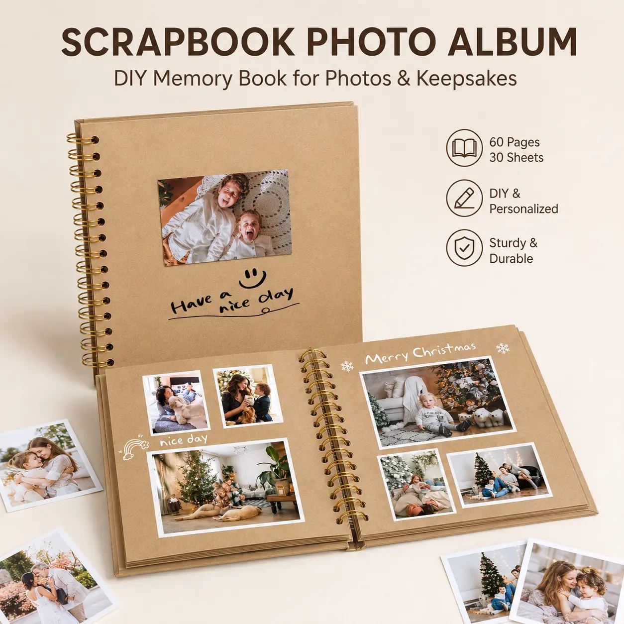 10x10 in Hardcover Spiral Scrapbook Album - 40 Lay-Flat Pages, DIY Photo Organizer & Wedding Journal, Journaling Supplies for Nostalgic Photos, Crafts Gift for Couples, Home Decor Keepsake