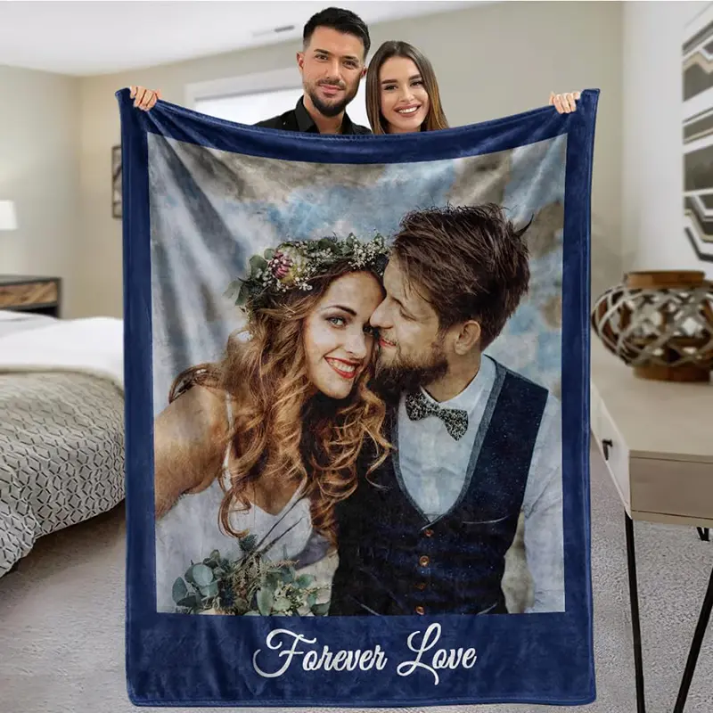 Custom Personalized Picture Blanket - Husband and Wife Gifts, Thoughtful Birthday Present for Family, Romantic Gift for Partners