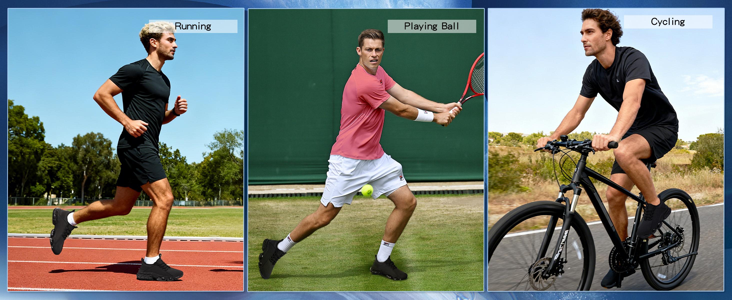 Summer men's new fly-ribbed breathable sports shoes, comfortable air-cushioned men's shoes, anti-slip rubber sole fitness and exercise shoes, suitable for all seasons' casual wear