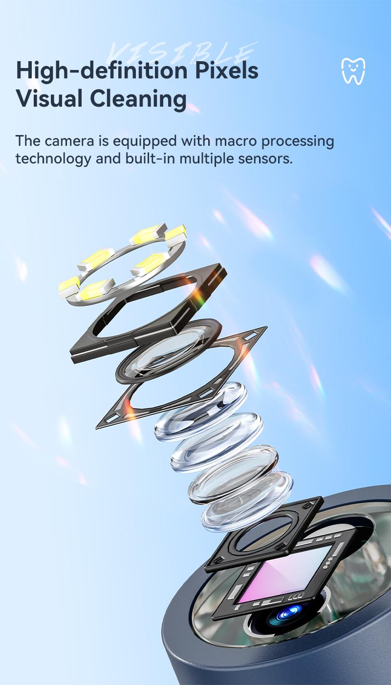 See Plaque in Real-Time: Smart Visual Tooth Cleaner with Camera & App. Ultrasonic Removal, 4 Modes, Home Dental Care.