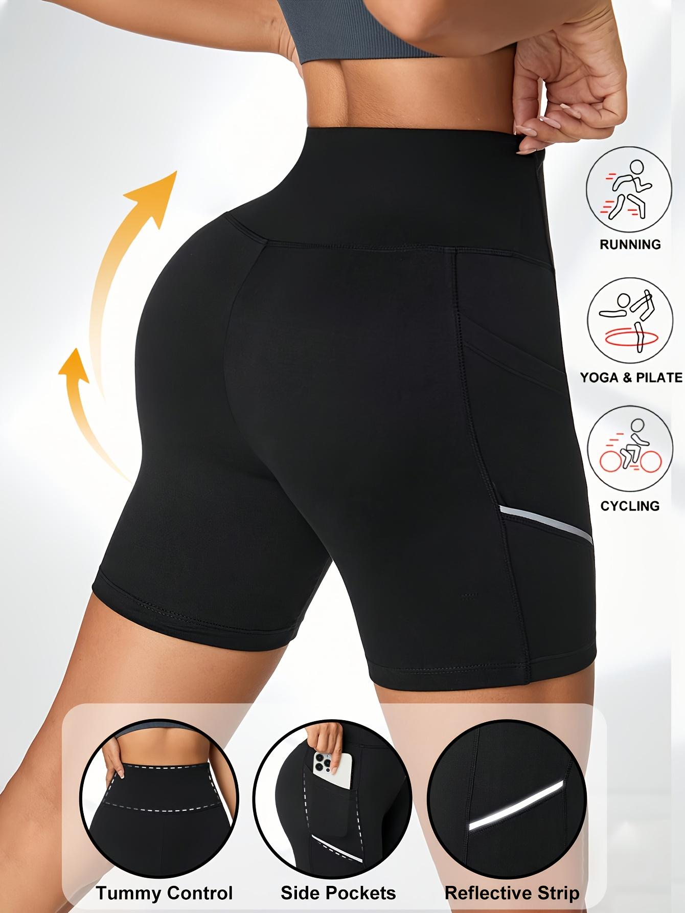 High-Waisted Yoga Shorts for Women, Three-Quarter Length, One-Piece Athletic Shorts with Pockets, Suitable for Outdoor Cycling, Fitness, Running, And Leisure Activities, Seamless Safety Shorts, High-Waisted Tummy Control Shorts, Suitable for Outerwear