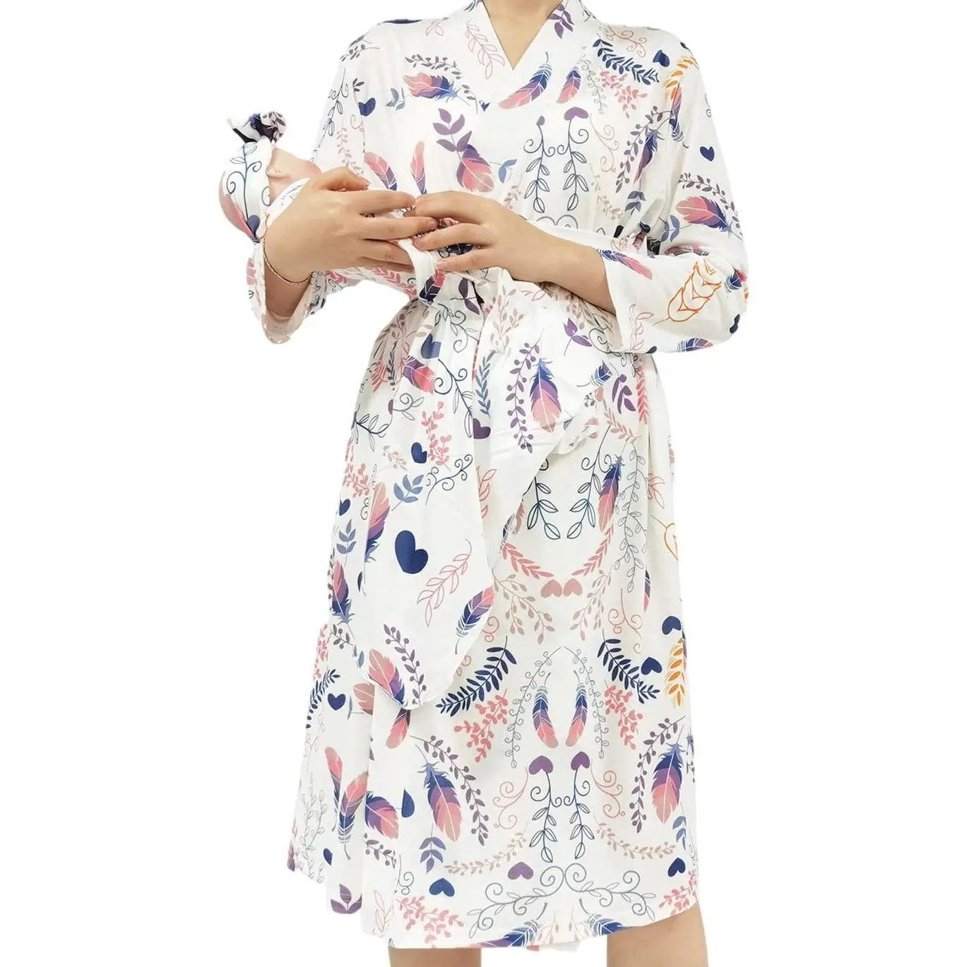 SUFEINI Maternity Robe with Matching Swaddle Set, Mommy Me Swaddle Set Maternity Bathrobe Labor Nursing Delivery Gown