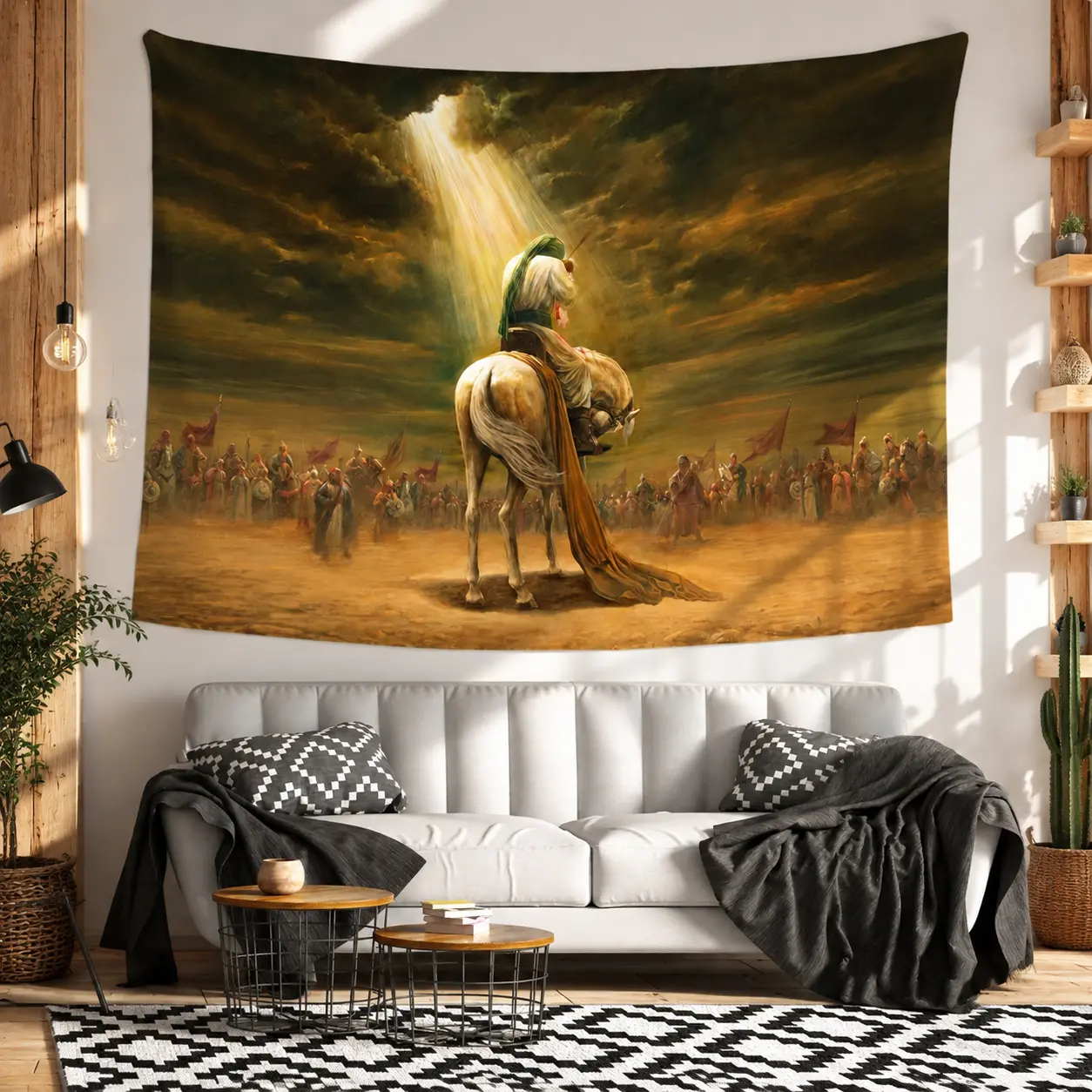 1pc Shia Islamic Wall Tapestry Suitable for Living Room, - Haji Ali Asghar & Haji Hussein Muharram Karbala Ashura Vertical Hanging, Religious Gift for Shia Muslims, Indoor Islamic Art Drama Scene Design