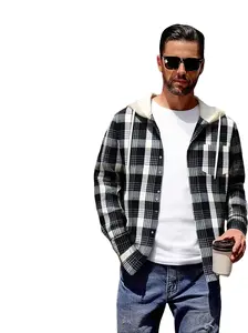 Men's Flannel Hoodie Shirts, Casual Button Down Plaid Shirt, Men Long Sleeve Stylish Hooded Jackets