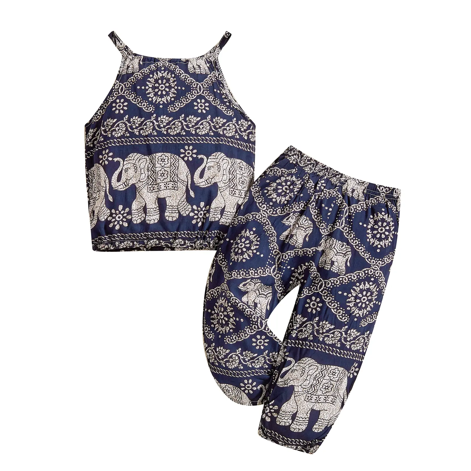 2-7T Toddler Baby Girls Summer Clothes Set Cute Elephant Vest Top+Long Pants Outfits