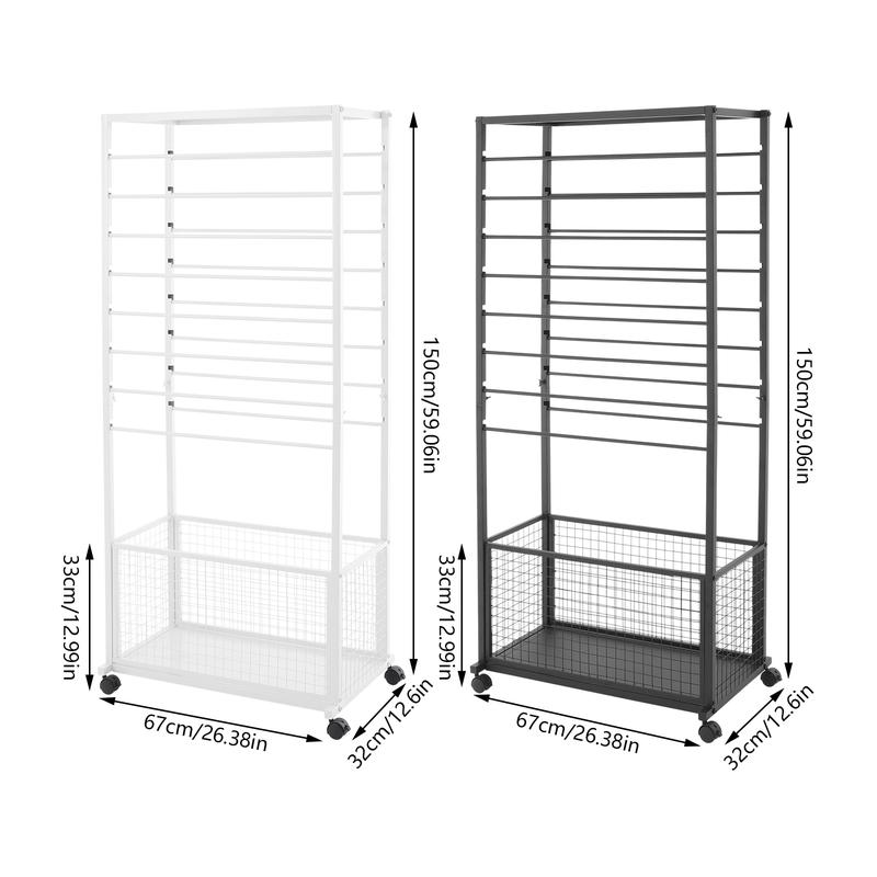 Industrial 16 Tier Double Sided Rolling Craft Rack with Locking Wheels for Ribbon Fabric Scarf Storage Display Organizer Heavy Duty Metal Shelving Unit Black White Freestanding Industrial 16 Tier Double Sided Rolling Craft Rack with Locking Wheels for Ribbon Fabric Scarf Storage Display Organizer Heavy Duty Metal Shelving Unit Black White Freestanding