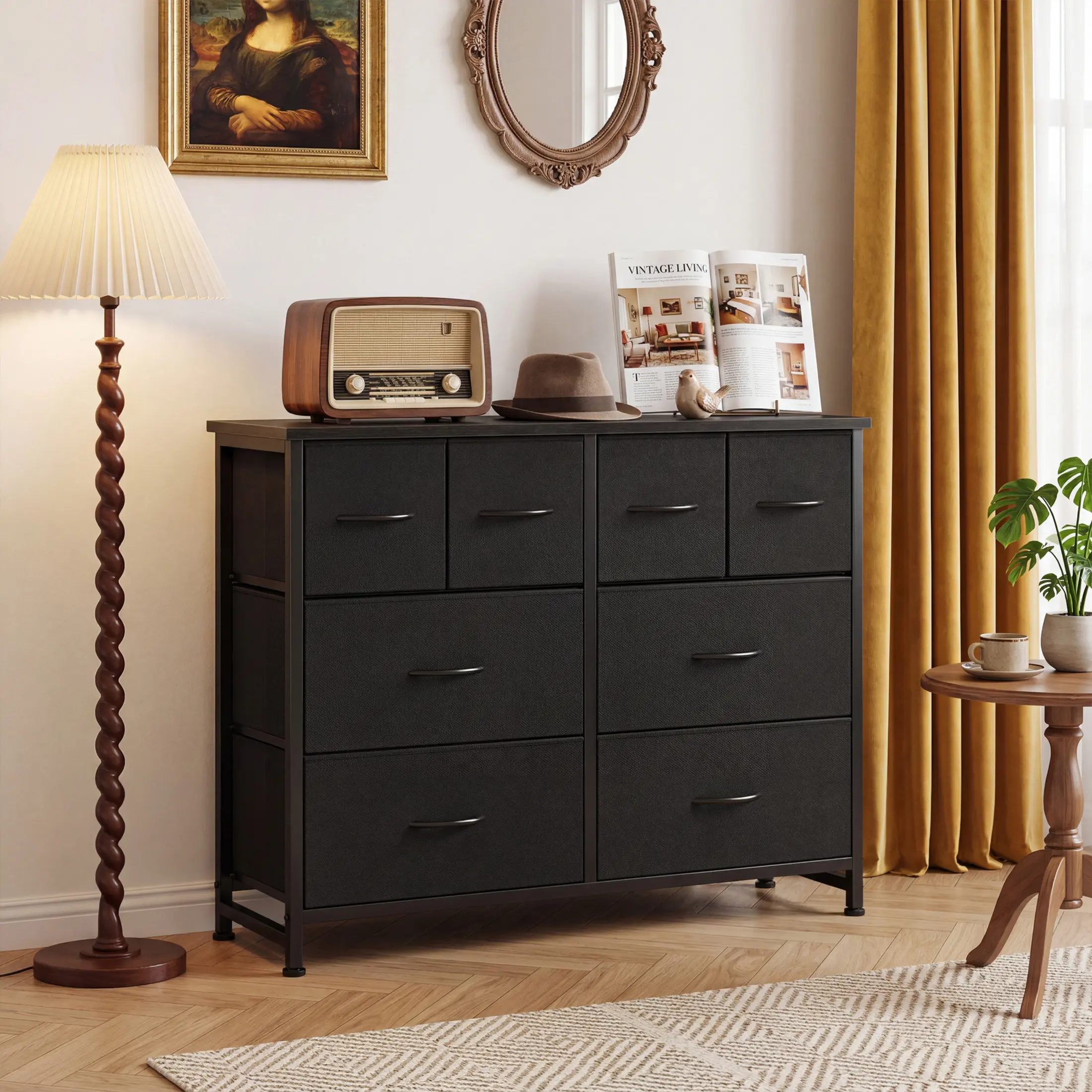 8-Drawer Fabric Chest of Drawers - Wood Top, Metal Frame Modern Storage Cabinet, Storage Organization Furniture for Bedroom, Living Room TV Stand, Apartment Furniture