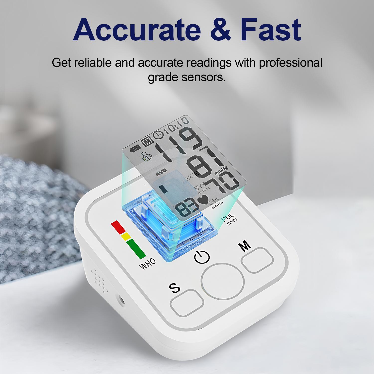 Smart Upper Arm Blood Pressure Monitor,  Large LCD Display, One-Touch Operation, Voice Reports, Adjustable Cuff, Home & Trave, Essential for Seniors