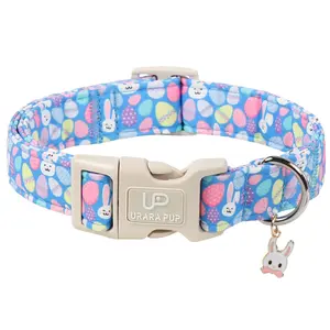 UP URARA PUP Easter Day Dog Collar, Cute Bunny Adjustable Pet Collar with Quick-Release Buckle for Small Medium Large Girl Boy Dogs