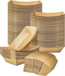 100 Pack Heavy Duty Paper Food Trays, 2lb Disposable Serving Boats for Fries Nachos & Hot Dogs, Microwave Safe for Parties & Events, Brown
