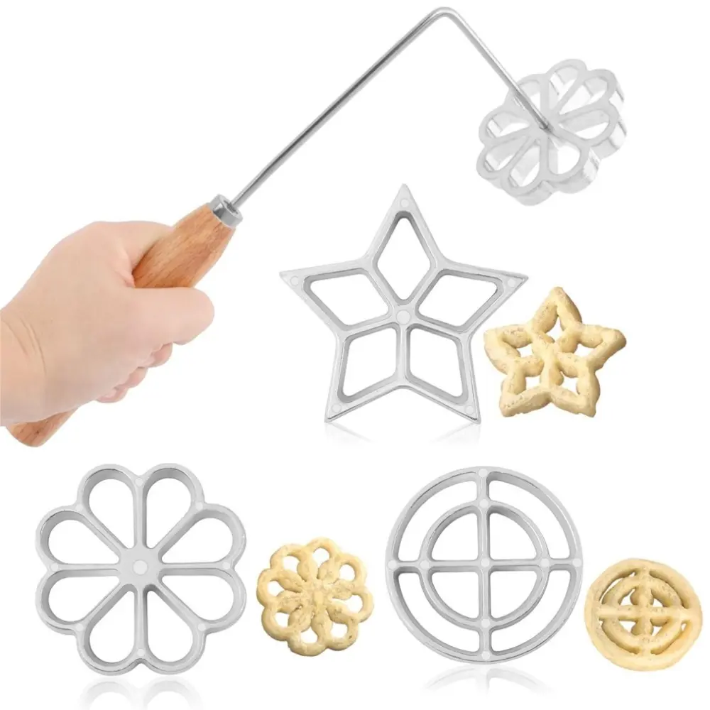 4 pcs Bunuelos Mold with Handle Cast Waffle Molds Set Cookie Press Mold for Kitchen Baking Cooking Housewares