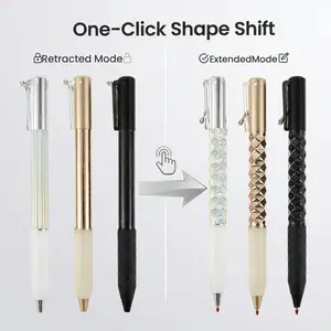 One-Click Deformable Pen, Geometric Shape-Shifting Pen - 6 Pack ( 2 Black, 2 Silver, 2 Gold) | Press to Form Diamond Crinkle Design | Multi-Functional Creative Gift for Writing, Drawing & Stress Relief