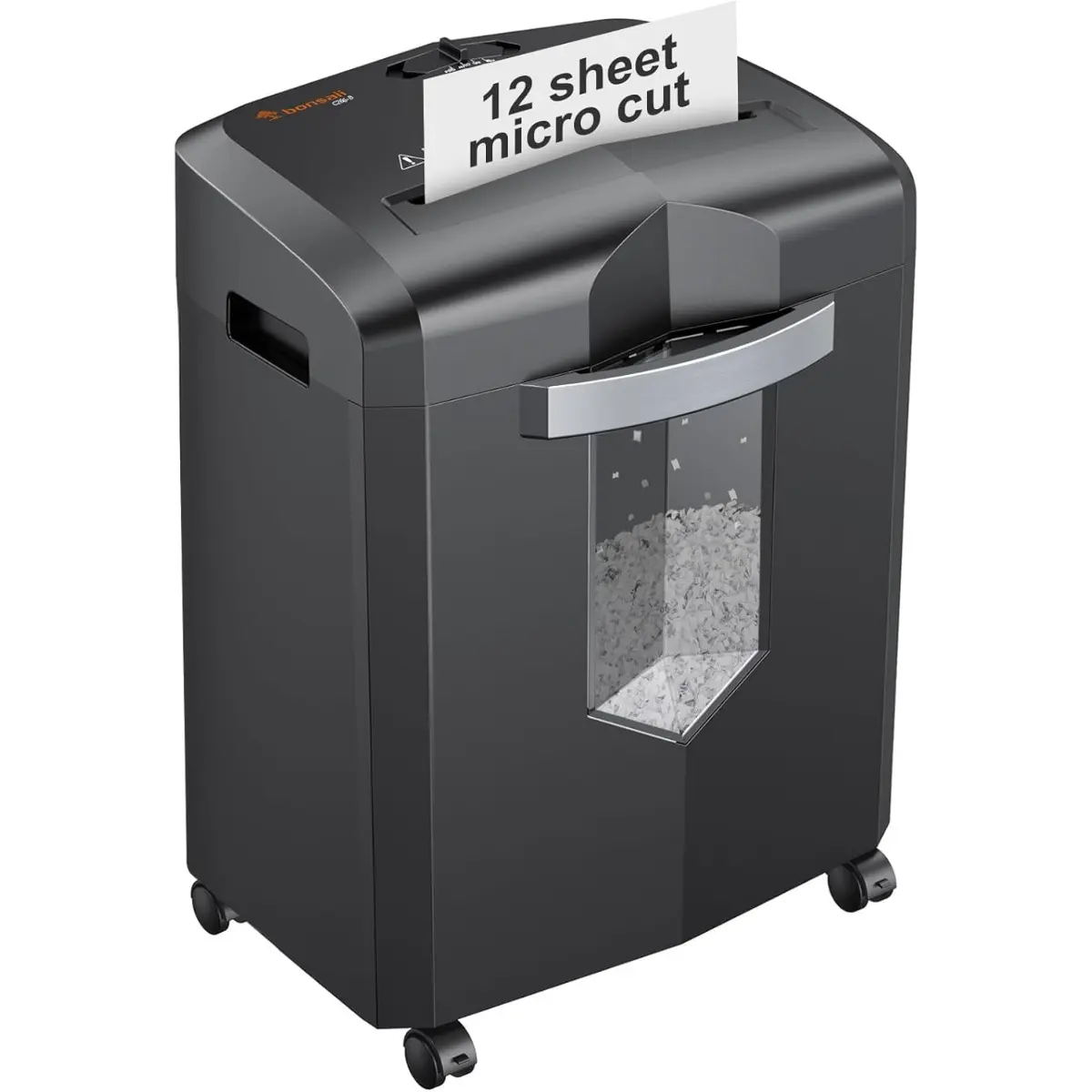 Bonsaii Microcut Paper Shredder - 12-Sheet, 60-Minute Run Time, P-4 Security, 60dB Low Noise, Shreds CD, Credit Card, Mail, Staple, Paper Clip, 4.2Gal Pullout Bin for Home Office Use, Microcut Shredder, Paper Shredders