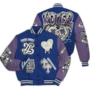 Custom Name Printed Varsity Jacket To Match Retro Rare Air 11s-LOVER LOSER High-Grade Polyester Baseball Jacket with Snap Closure Sublimation Printing Elastic Cuffs Waistband and Collar