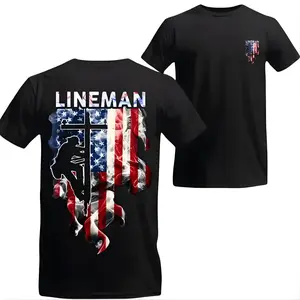 Lineman American Flag T-Shirt, Power Lineman Patriotic USA Flag Graphic Tee, Electric Lineman Worker Shirt for Electrician Utility Worker Gift