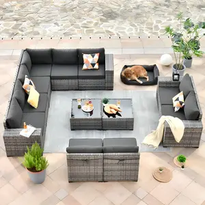 【Summer Vibes】Ovios 12-Piece Outdoor Patio Furniture Set with 7.68'' Broad Handrails, All-Weather Wicker Conversation Set with Cushions for Backyard Patio Porch Deck Garden Balcony Outdoor Lounge Seating Area Set