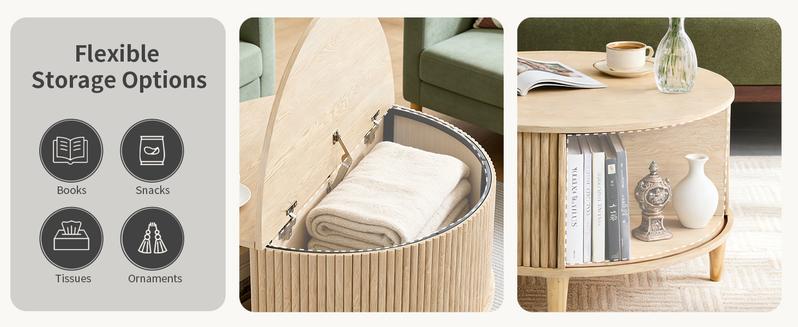 Round Coffee Table, Wood Coffee Tables for Living Room with Storage, 2-Tier Center Circle Counter with Wooded Desktop, 110 lbs Capacity, Anti-Slip Feet, Modern Farmhouse Design