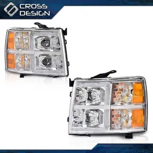 CROSSDESIGN CHROME LED BAR TUBE HEADLIGHTS LAMP FIT FOR 07-14 CHEVY SILVERADO 1500 2500 3500