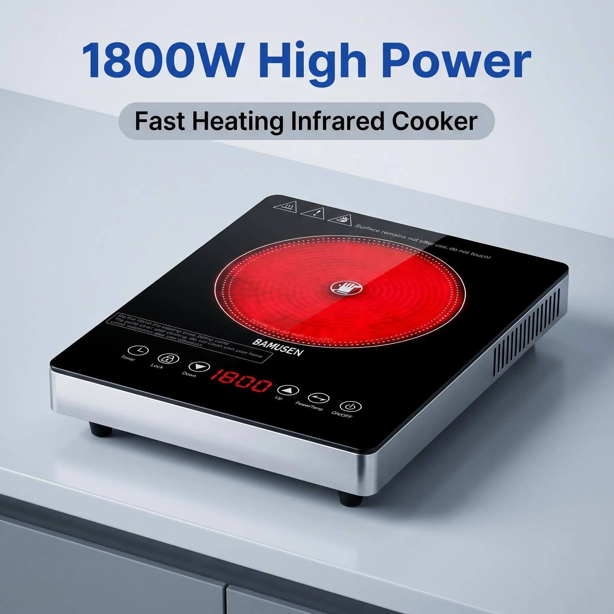 Bamusen Portable Electric Ceramic Cooktop, 1800W Electric Induction Burner with 9 Temperature Settings, Countertop Induction Hot Plate with 3H Timer, Child Lock, Easy to Clean, for Home Kitchen Cooking, Induction Cooktop, An Induction Stove