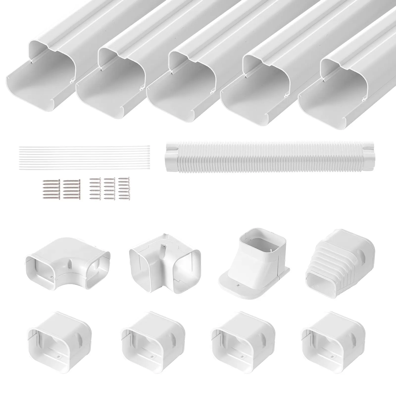 【Summerfinds】VEVOR Mini Split Line Set Cover 3-inch W 10Ft L PVC Decorative Pipe Line Cover For Air Conditioner with 5 Straight Ducts & Full Components Easy to InstallPaintable for Heat PumpsWhite, Paintable Surface, Pvc Material