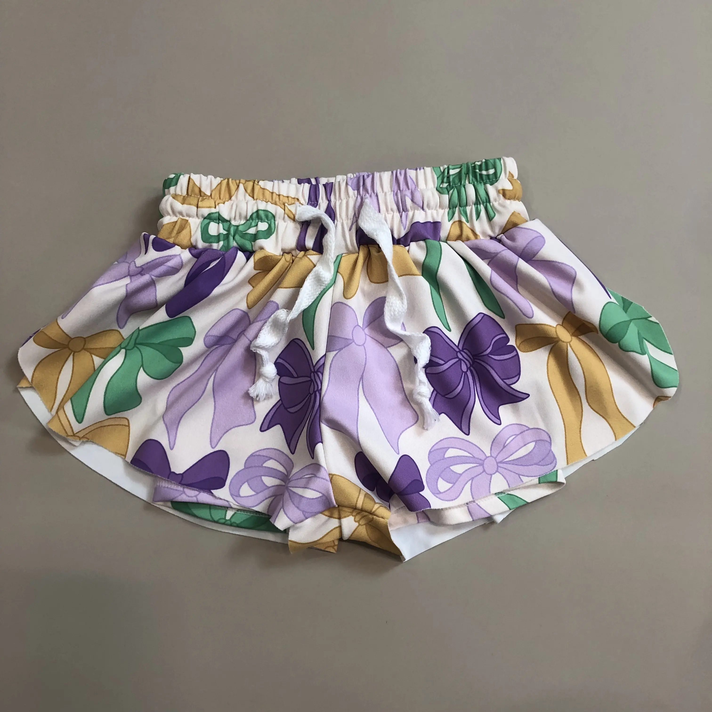 Kids Girls' Athletic Shorts with Mardi Gras Print and Zipper Pockets, Elastic Fit Cotton Blend for Summer Sports, Kids Girls Clothing, Elastic Fit Girl's Sports Short