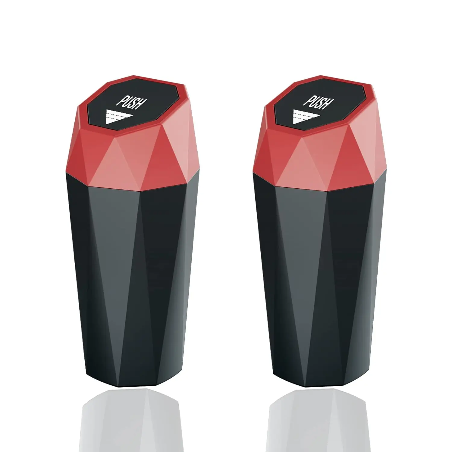 Home Supplies Leakproof Push-Down Car Trash Can with Lid - 2-Pack Red Diamond-Shaped Compact Disassemblable Washable Mini Portable Bin for Cars, Home Use