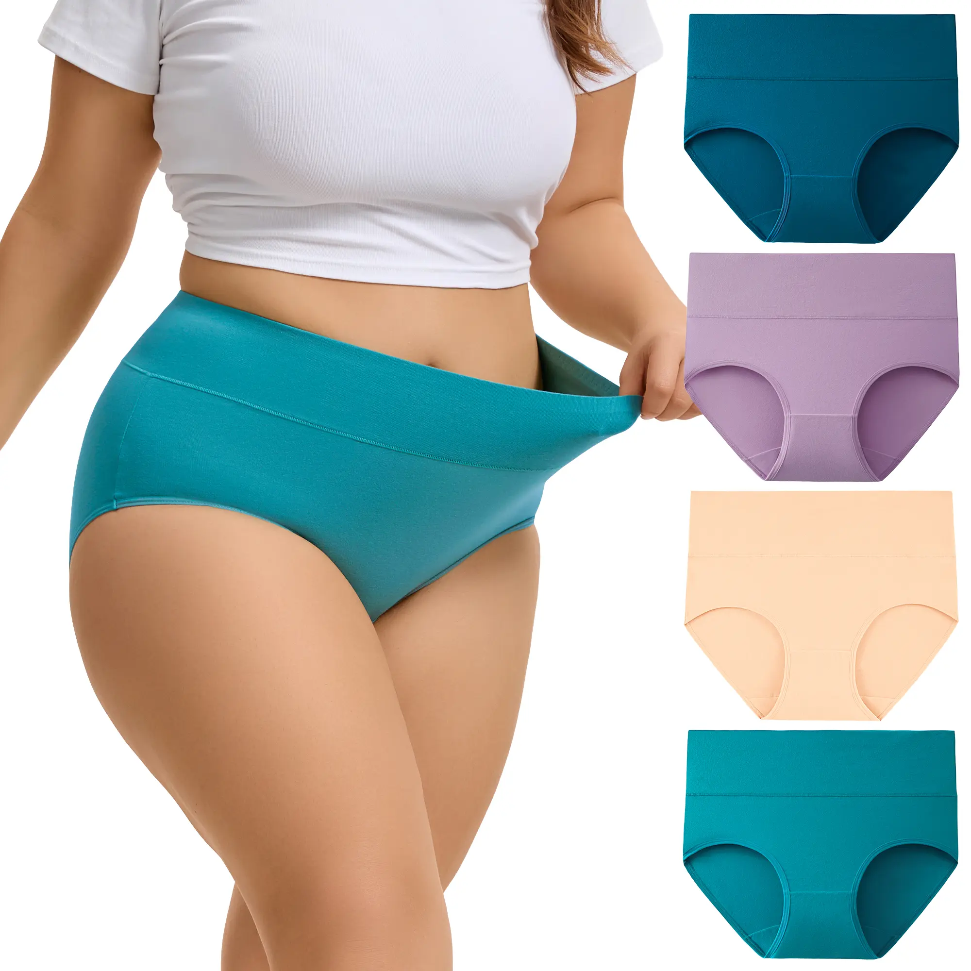 INNERSY Women's Plus Size XL-5XL High Waisted Cotton Underwear 4-Pack, Soft & Comfortable Full Coverage Briefs, Breathable Stretchy Fabric for Everyday Wear & All-Day Comfort