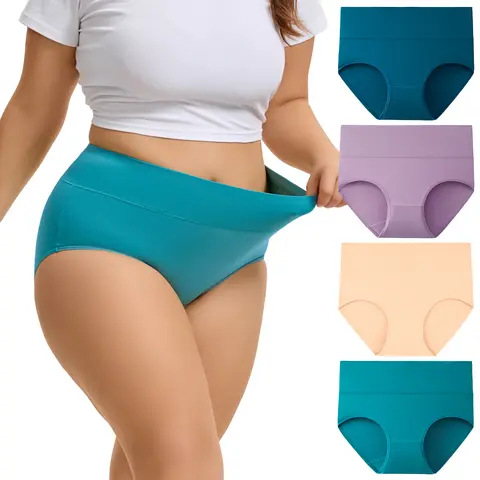 INNERSY Women's Plus Size XL-6XL High Waisted Cotton Underwear 4-Pack, Soft & Comfortable Full Coverage Briefs, Breathable Stretchy Fabric for Everyday Wear & All-Day Comfort