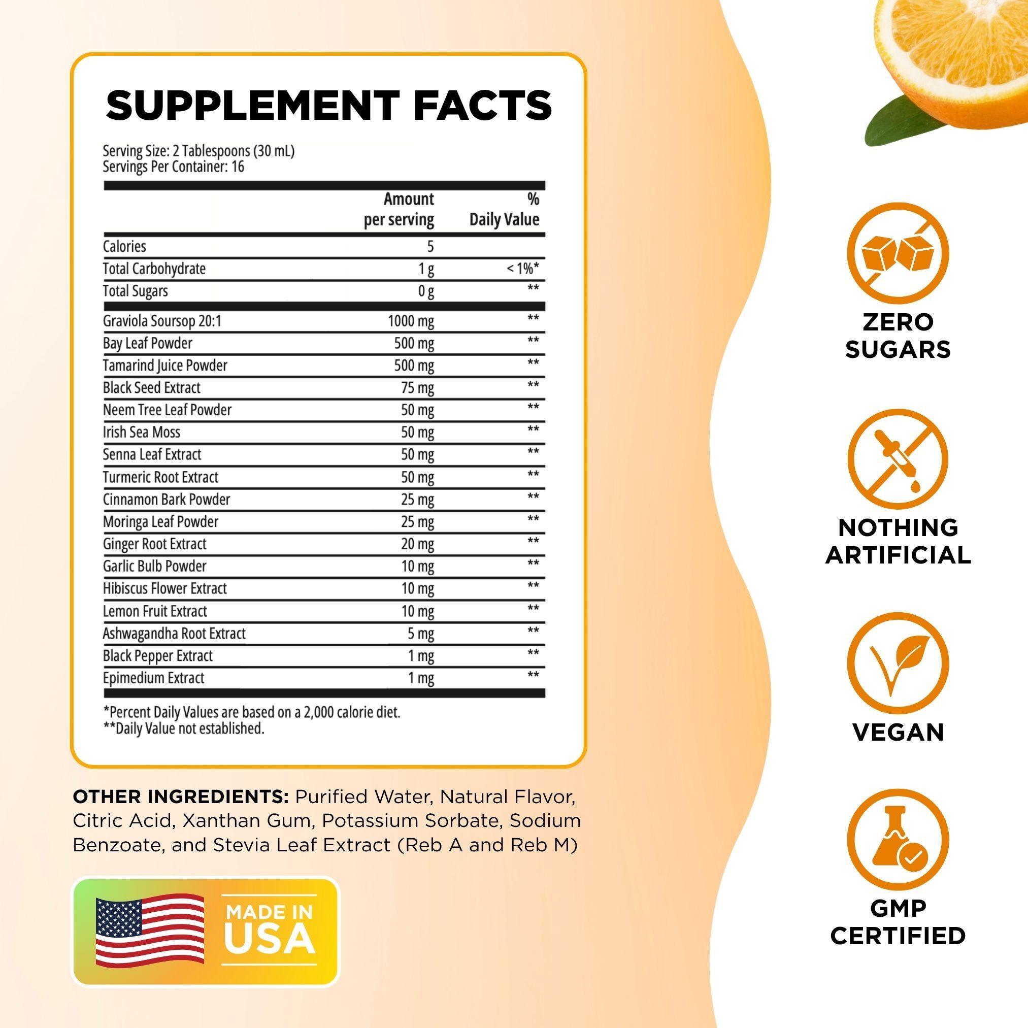 Serene Herbs Soursop Bitters Liquid Orange with Soursop Leaves for Gut Cleanse, Detox, Digestive Wellness & Immune Boost with Black Seed, Moringa, Irish Moss, Ashwaganda, Turmeric (16 FL oz, Orange)