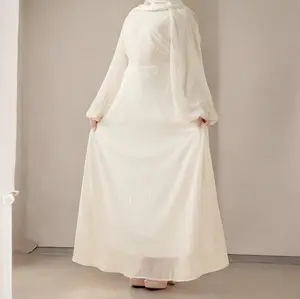 Cream White Puff Sleeves Abaya |  Pleat Textured Maxi Dress Abaya (MA152)