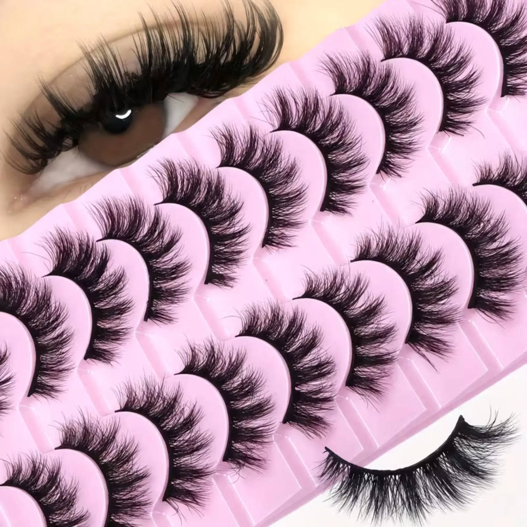 A Set of 10 Pairs of 3D Voluminous False Eyelashes Dramatic Volume Eyelash Designed for a Dramatic Look, Featuring Fluffy, Messy And Thick Lashes, Makeup, Eyelash Falsies