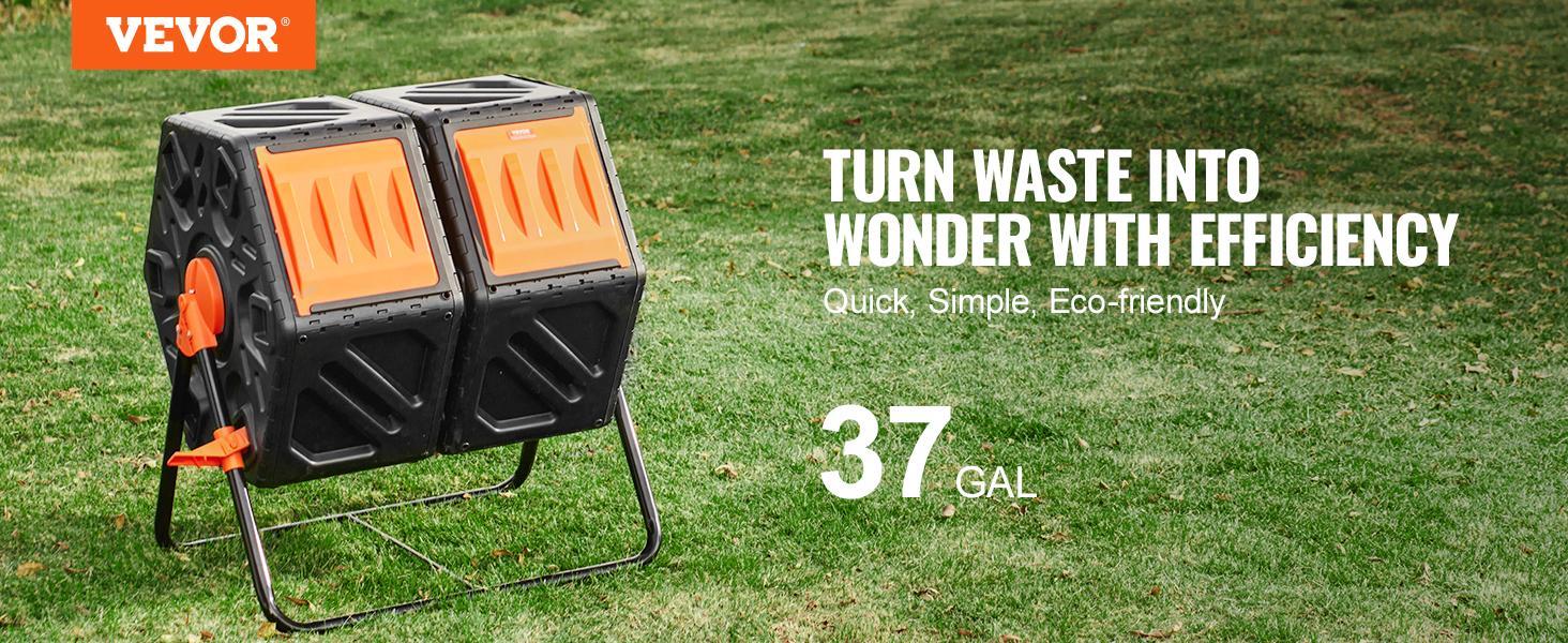 VEVOR Compost Bin,  37-Gal Dual Chamber Composting Tumbler, High Volume Two Rotating Chambers with 2 Sliding Door and Steel Frame, BPA Free Composter Bin Tumbler for Garden, Kitchen, Yard, Outdoor