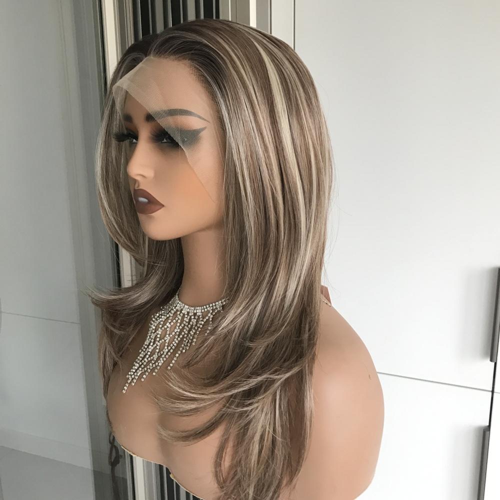 AISOM Jenna Brown Sugar Layered Straight 13x4 Free Part Lace Wig with Scandinavian Hairline Wolf Cut Synthetic Wig 20" Low Density Women's Wig