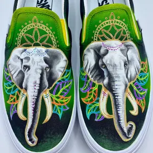 Custom Vans Slip-Ons - Elephant Design with Colorful  Patterns