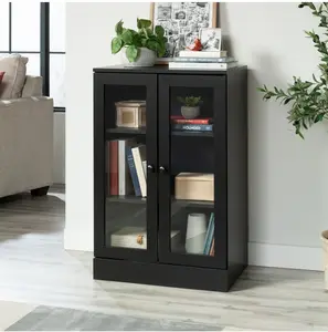 Glass Door Accent Cabinet, Black Finish