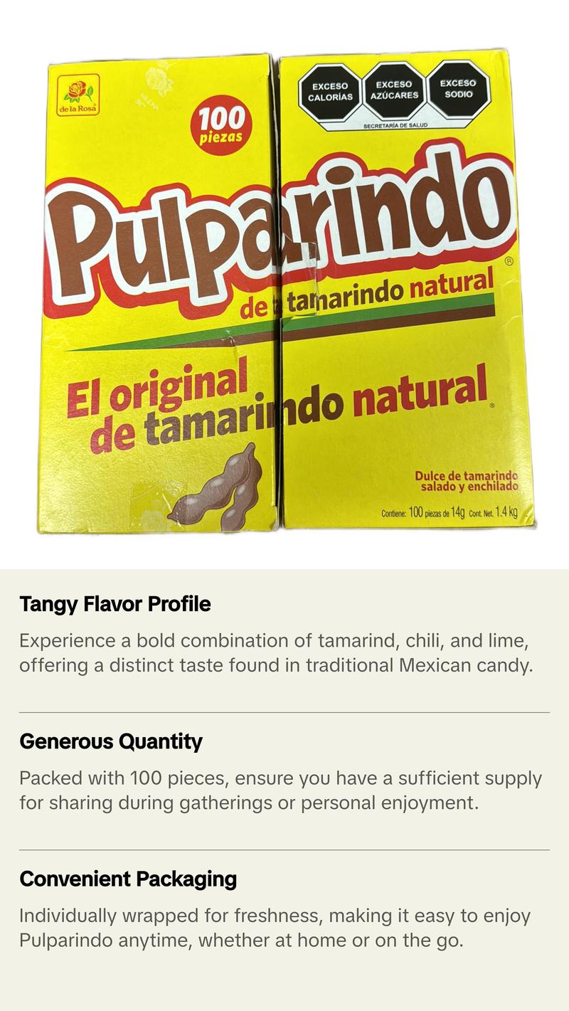 Pulparindo Tamarind Mexican Candy - Box of 100 Pieces (14g Each)