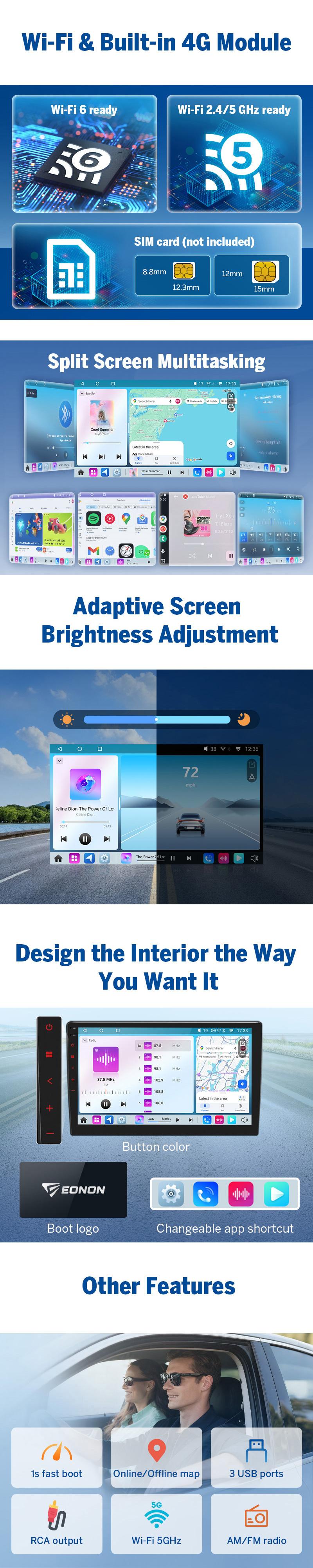 EONON Car Stereo for Ford F150 2009-2014, Wireless CarPlay & Android Auto Car Radio Touch screen, 9" Android 14 Car head unit, Steering wheel controls, Sub, Bluetooth, GPS Navigation, Backup camera - FDF1X7A, FDF1X7S