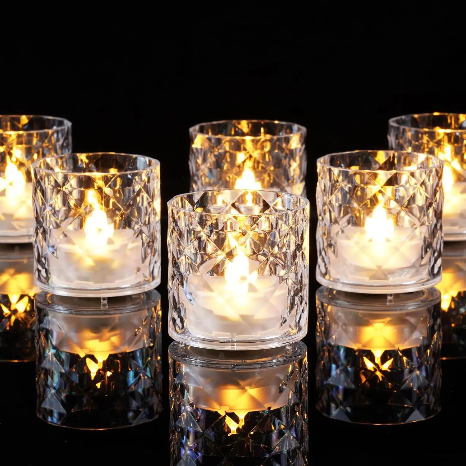 Homemory 2" x 2" Acrylic Votive Candle Holders with Auto Timer Flameless Led Tealight,mothersdaygift Battery Powered Fake Electric Candles for Wedding Centerpiece, Table, Christmas Decor (12Pack, Clear Base)  TikTokShopBackToSchool；homeessentials