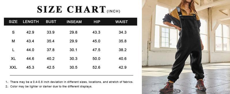 UANEO Women's Sherpa Overall Jumpsuits Pants Fleece Lined Sleeveless Overalls with Adjustable Straps Roomgy Pocket Winter Ski Bib Pants FallFreshness Womenswear