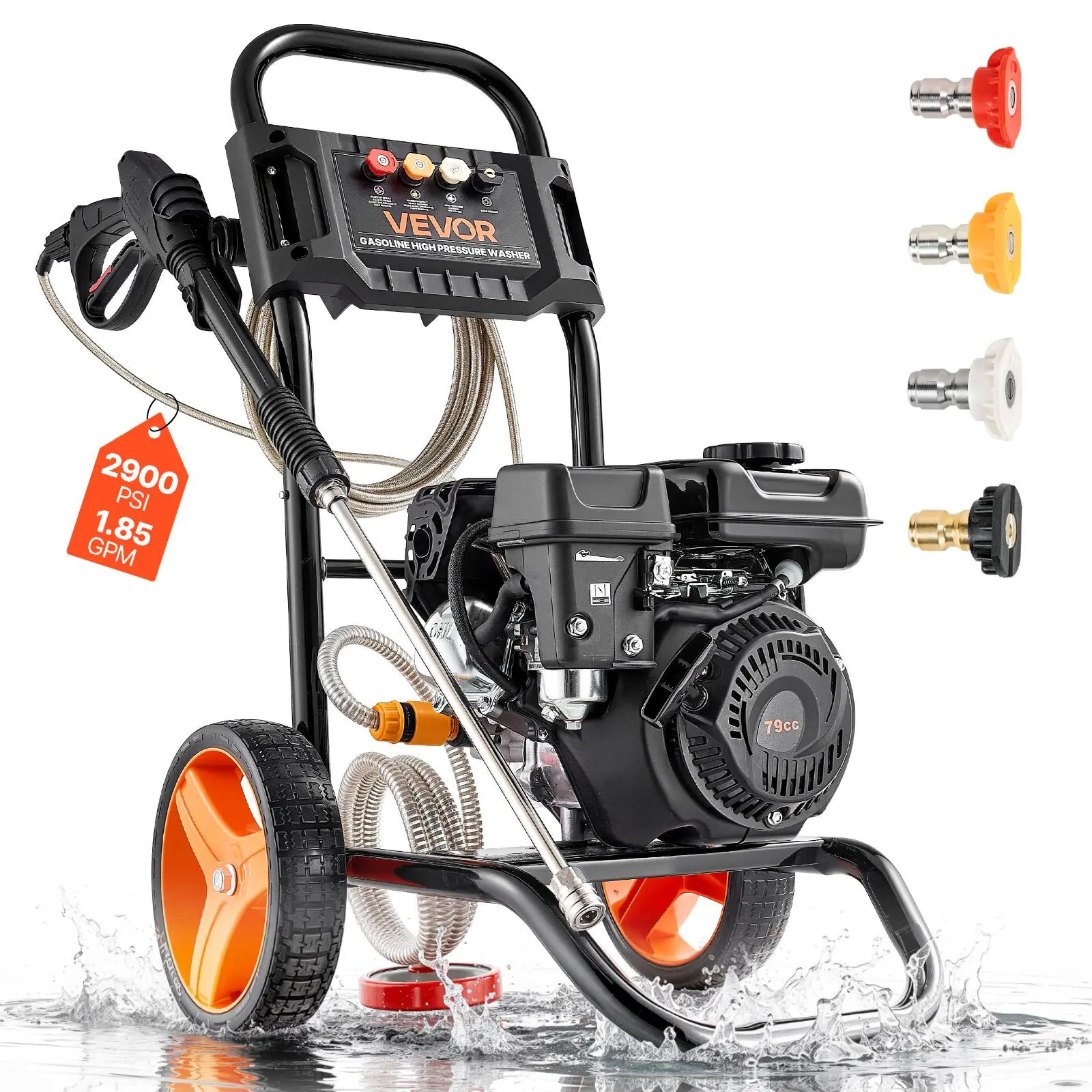 【Summerfinds】VEVOR Gas High Pressure Washer - 2900 PSI1.85 Max GPMHeavy Duty Upgrade Aluminum PumpPortable Power Washer with Spray GunWand4-Nozzle Set for Heavy Duty Cleaning of CarsDrivewaysHomes, Portable Pressure Washer