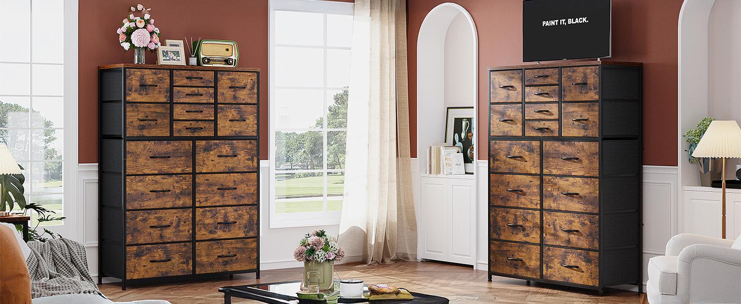 [New Year Gift]RaybeeFurniture 16 Drawers Dresser for Bedroom, 57" H Tall Dresser Organizer for Bedroom, Large Fabric Dressers & Chest of Drawers with Sturdy Metal Frame, Wood Top for Closet, Entryway, Hallway, Bedroom, Living Room