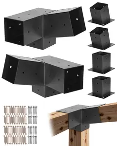 2-pcs 4x4" Pergola Bracket Kit – 3-Way Slanted Design for 3.5x3.5" Actual Wood Beams, Includes 2 Post Bases + 2 Wall Mounts for Outdoor Pergolas, Gazebos & Shed Structures